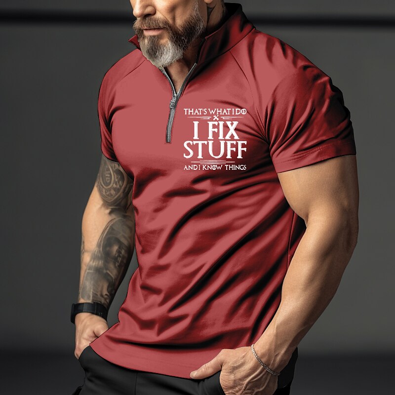 Men's Outdoor Street Golf Vintage Fashion Comfortable Breathable Print Zipped Short Sleeve Polo Shirt