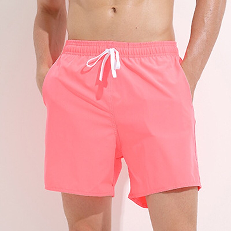 Men's Board Shorts Swim Shorts Swim Trunks Summer Shorts Beach Shorts Pocket Drawstring Elastic Waist Plain Quick Dry Outdoor Casual Holiday Boho Hawaiian Pink Orange