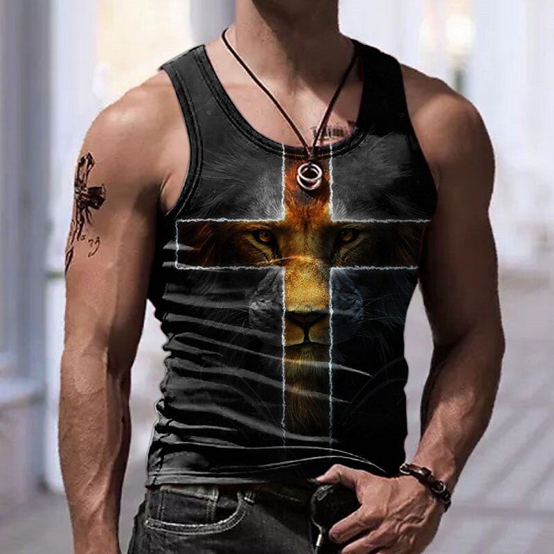 Men's Graphic Cross Crew Neck  Apparel 3D Print Muscle  Sleeveless Vest 