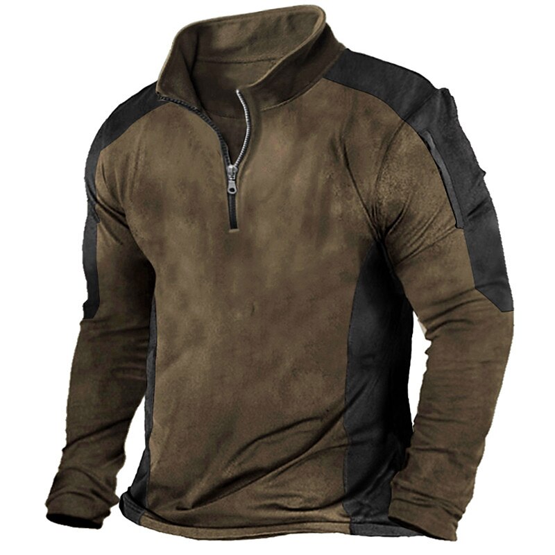 Men's T shirt Tee Tee Top Long Sleeve Shirt Color Block Quarter Zip Street Vacation Long Sleeve Patchwork Clothing Apparel Fashion Designer Basic