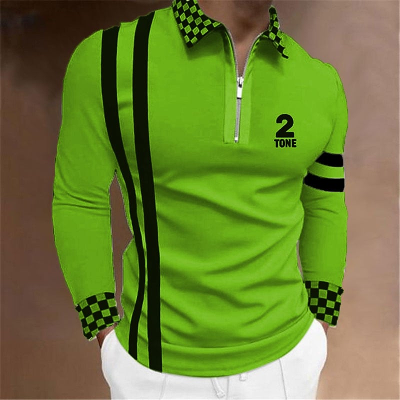 Men's Polo Shirt Golf Shirt Plaid Letter Graphic Prints Turndown Black