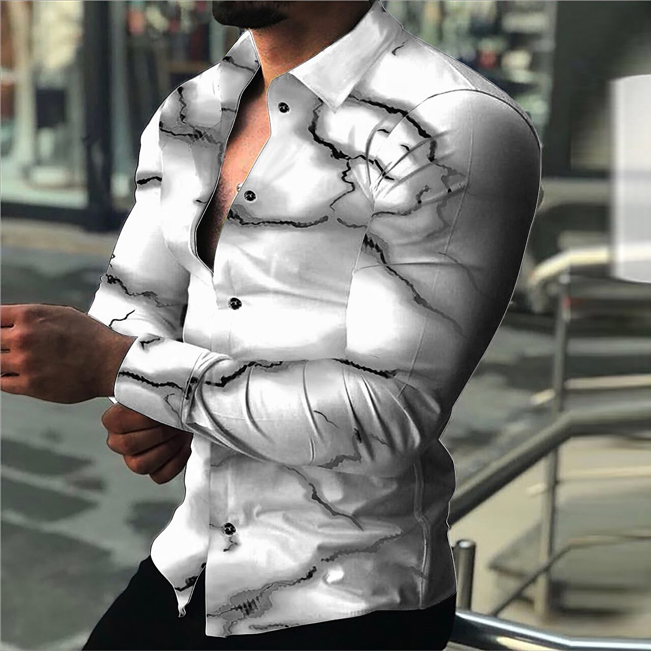 Men's Outdoor Casual Street Fashion Breathable Comfortable Light Print Long Sleeve Shirt