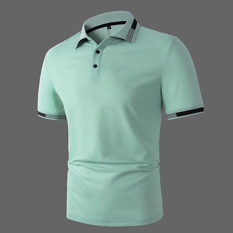 Men's Casual Classic  Fashion Basic Color Block Button Short Sleeve Polo Shirt 