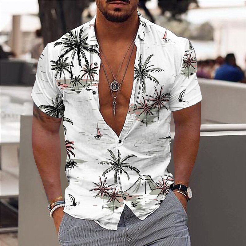 Men's Outdoor Beach Hawaiian Casual Fashion Breathable Comfortable Light Print Short Sleeve Shirt