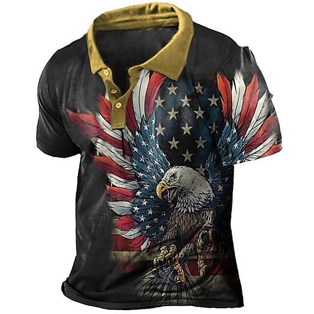 Men's Graphic National Flag Turndown 3D Short Sleeve Polo Shirt