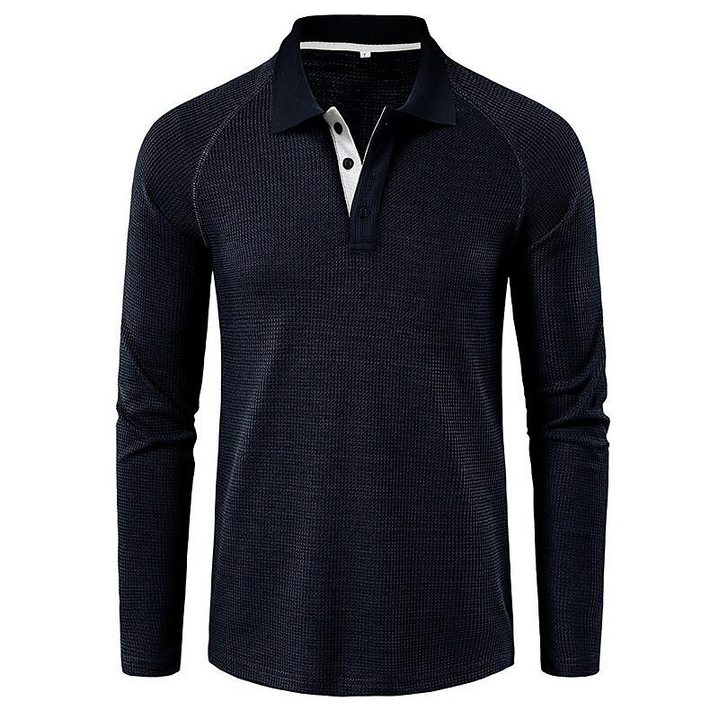 2023 Men's Long-Sleeved Waffle Polo Shirt