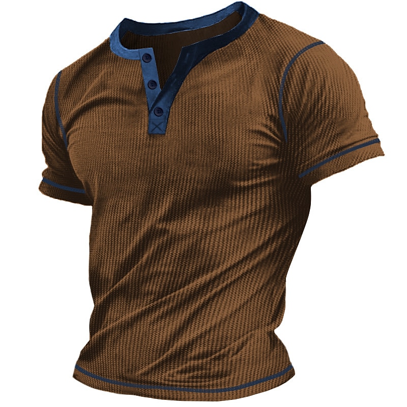 Men's Waffle Plain Short Sleeves Henley Shirt