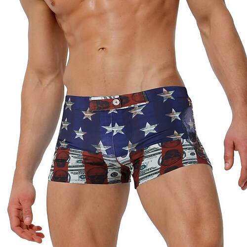 Men's Swimming Sport Quick Dry Breathable Stretch Button Pattern Print Swimming Trunks