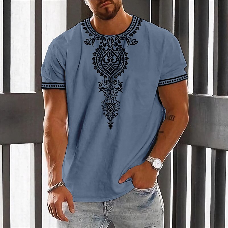 Men's Vintage Fashion Designer Outdoor Comfortable Soft 3D Print Short Sleeves T shirt