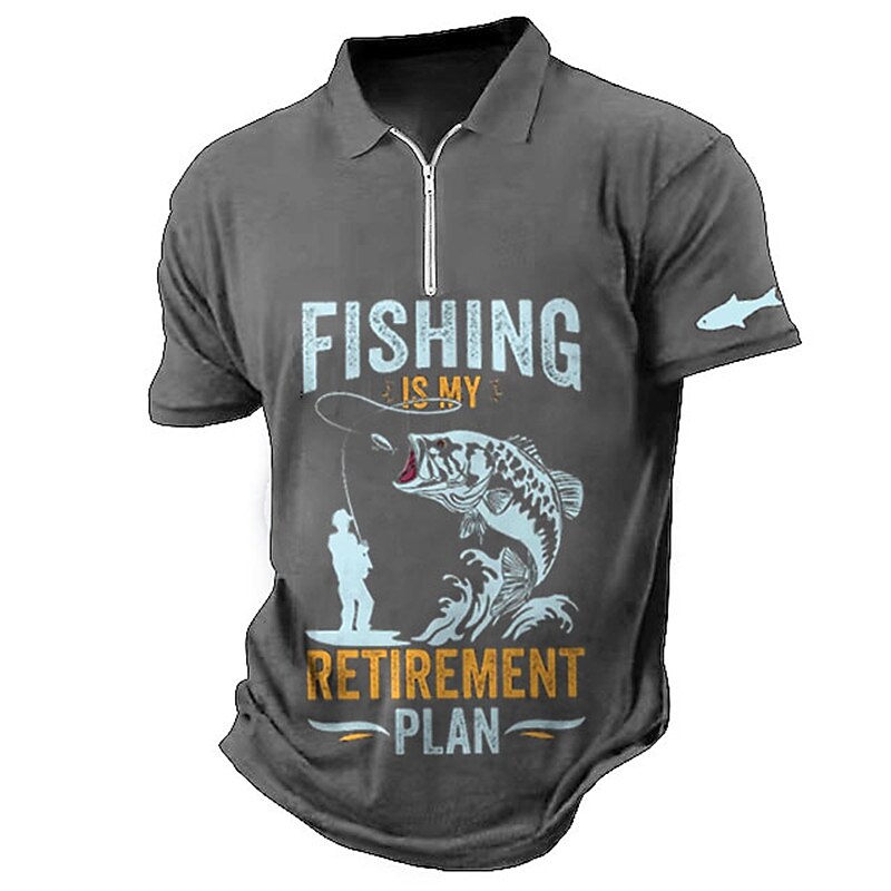 Men's Zip Polo Polo Shirt Golf Shirt Letter Graphic Prints Fishing Turndown Black Blue Brown Green Gray Outdoor Street Short Sleeves Zipper Print Clothing Apparel Fashion Designer Casual Breathable