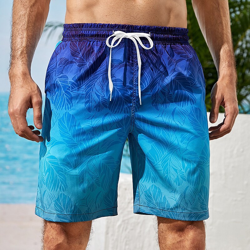 Men's Drawstring with Mesh lining Elastic Waist Gradient Graphic  Quick Dry  Hawaiian Swim Shorts 