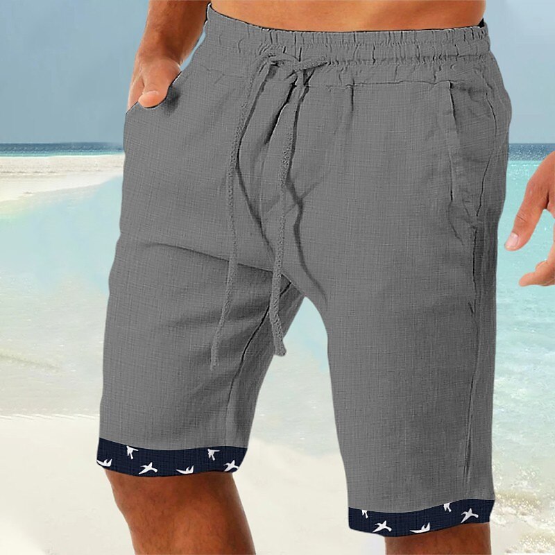 Men's Shorts Summer Shorts Beach Shorts Patchwork Drawstring Elastic Waist Plain Comfort Breathable Short Casual Daily Holiday Fashion Classic Style White Blue