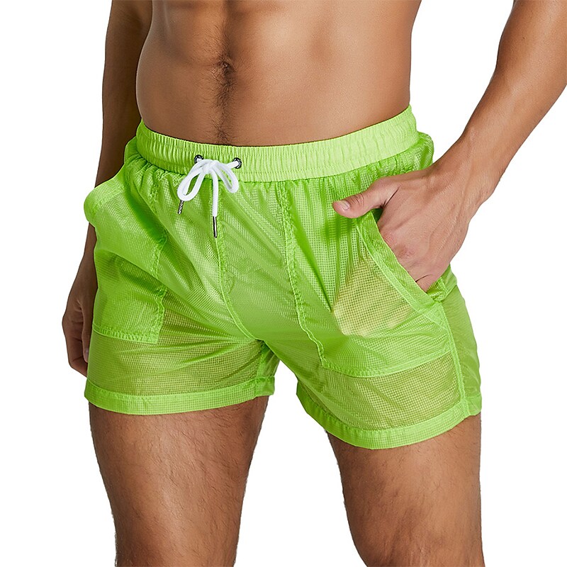 Men's Sport Runing Swimming Pockets Drawstring Lightweight Breathable Solid Color Shorts 