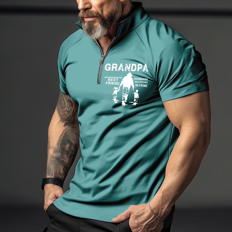 Men's Outdoor Street Golf Fashion Comfortable Breathable Print Zipped Short Sleeve Polo Shirt