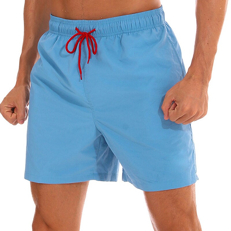 Men's Sport Runing Swimming Pockets Drawstring Breathable Solid Color Shorts 
