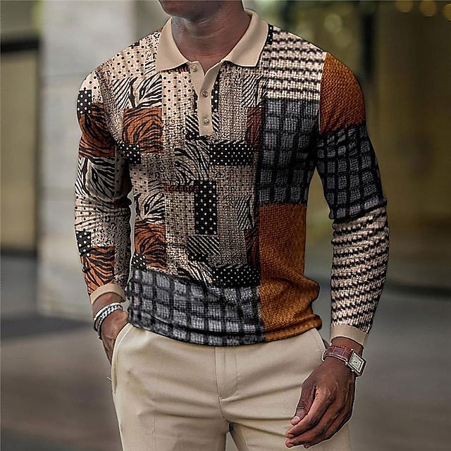 Men's Collar Polo Shirt Golf Shirt Graphic Turndown Blue Khaki Orange 