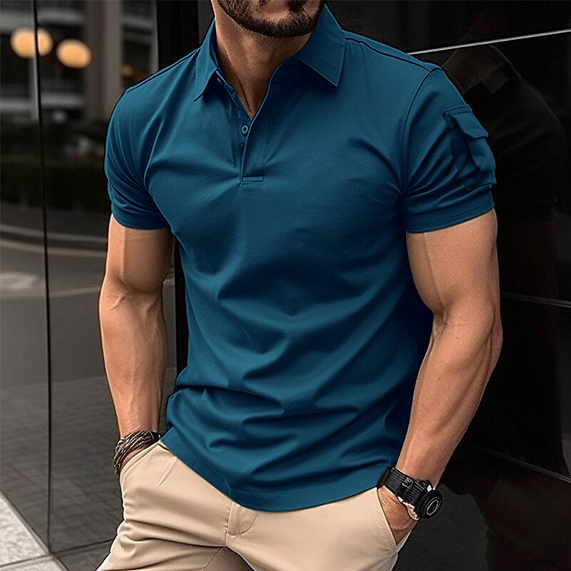 Men's Casual Holiday Lapel Classic Fashion Basic Plain Button Short Sleeve  Polo Shirt