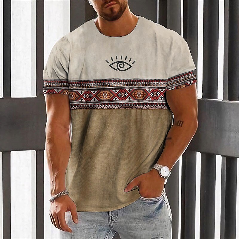 Men's Vintage Fashion Designer Outdoor Comfortable Soft 3D Print Short Sleeves T shirt