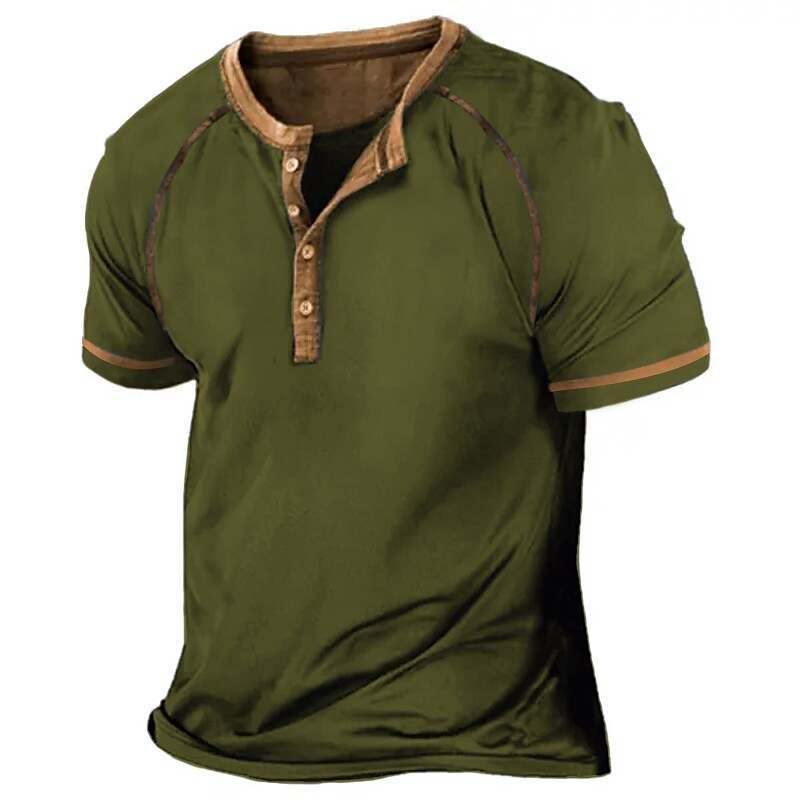 Men's Color Block Vintage Button Short Sleeve Henley Shirt