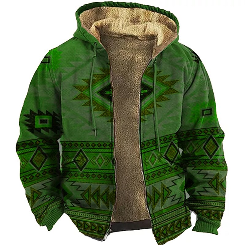 Men's Full Zip Hoodie Jacket Green Blue Purple Red Brown Hooded Bohemian Style Graphic Prints Zipper Print Sports & Outdoor Daily Sports 3D Print Fleece Streetwear Designer Casual Winter Clothing