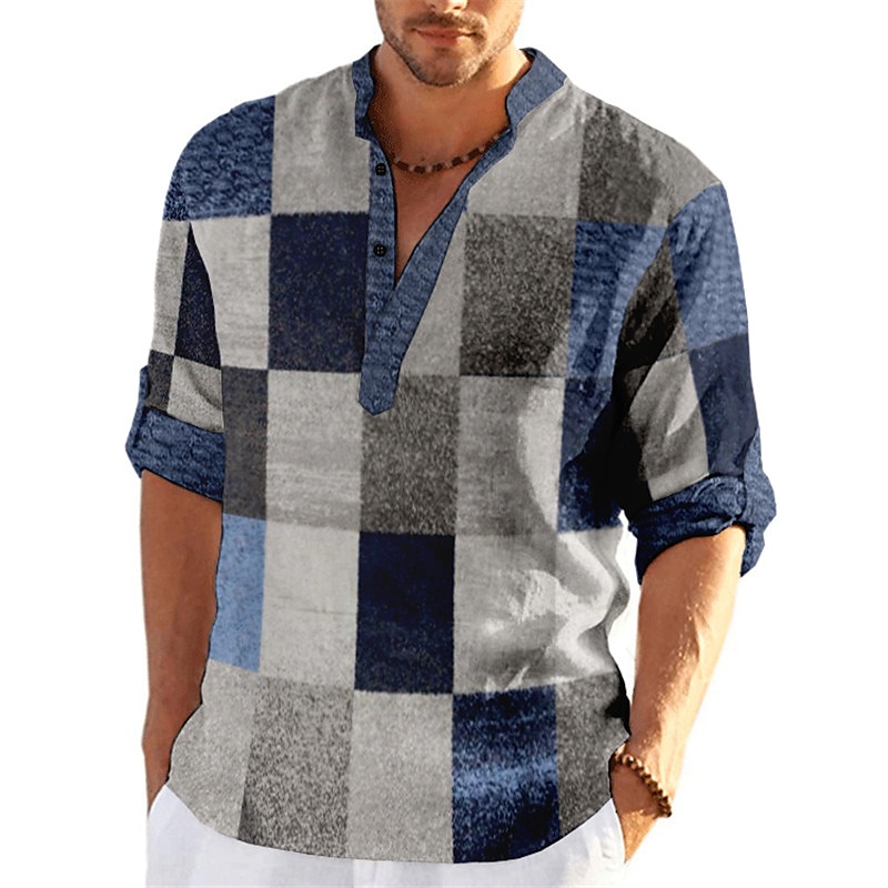 Men's Linen Outdoor Street Fashion Casual Breathable Light Long Sleeves Prints Shirt