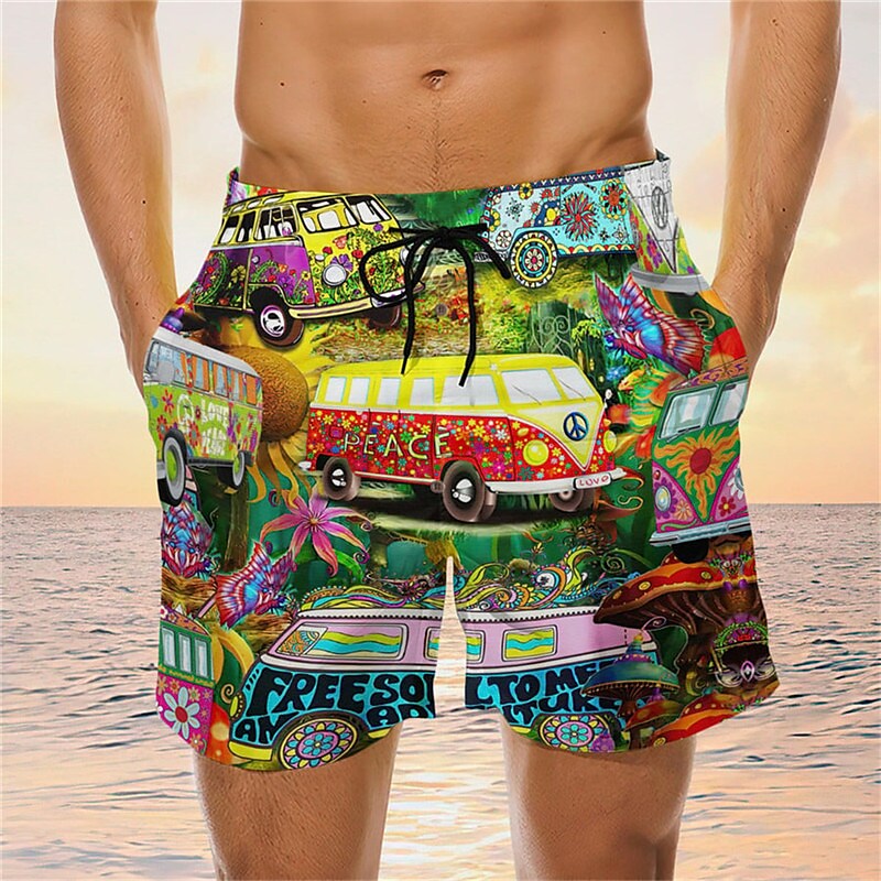 Men's  Hippie Bus Graphic Prints Quick Dry  Swim Shorts