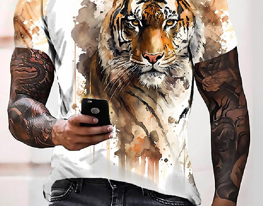 Men's Graphic  Tiger Crew Neck Casual Daily Short Sleeve  Tee