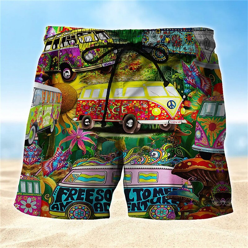 Men's  Hippie Bus Graphic Prints Quick Dry  Swim Shorts