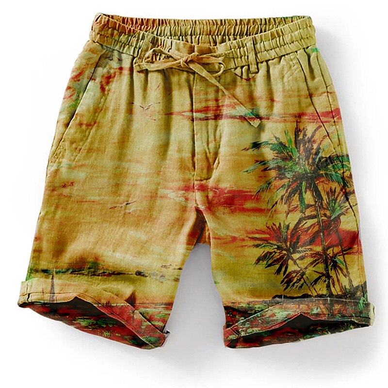 Men's Outdoor Beach Hawaiian Vacation Breathable Drawstring Comfortable Light Pattern Print Shorts