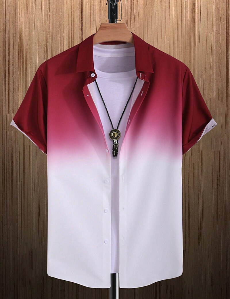 Men's Shirt Button Up Shirt Casual Shirt Summer Shirt Beach Shirt Yellow Pink Navy Blue Blue Orange Short Sleeve Gradient Lapel Daily Vacation Clothing Apparel Fashion Casual Comfortable