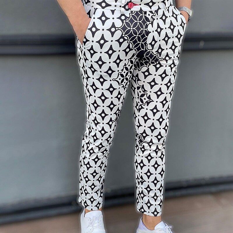 Men's Chinos   Pocket Straight Leg Print Color Block Lattice Graphic Prints  Jogger Pants