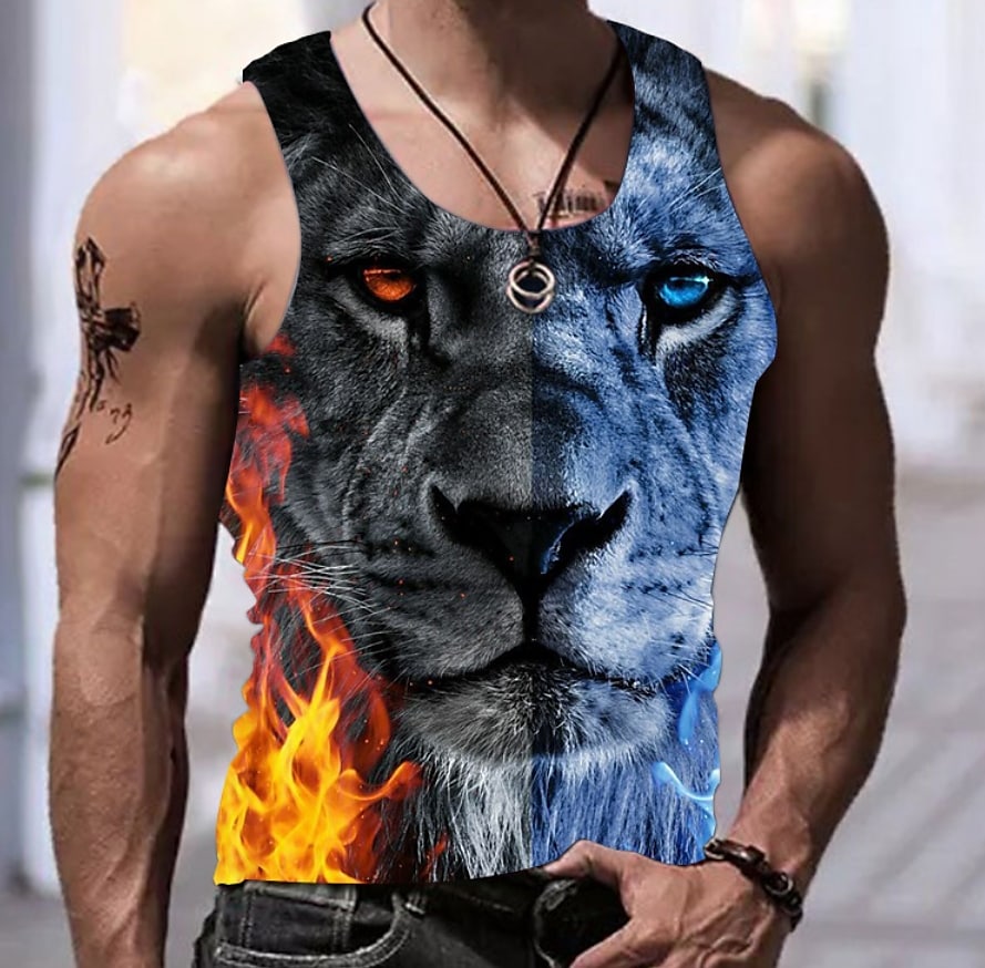 Men's Cheetah Print Crew Neck Casual Sleeveless Undershirt 