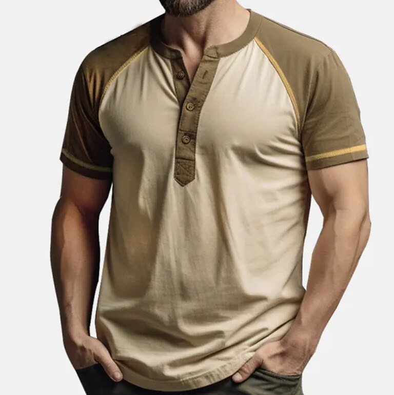 Men's Color Block Round Neck Cotton   Casual T-shirt