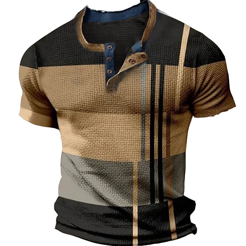 Men's Waffle   Casual  Short Sleeve Henley Shirt