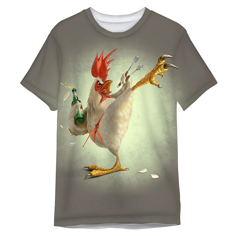 Men's T shirt Tee Funny T Shirts Animal Beer Chicken Crew Neck White / Green Green Blue Red 3D Print Outdoor Casual Short Sleeve Print Clothing Apparel Designer Cartoon Casual Classic / Summer