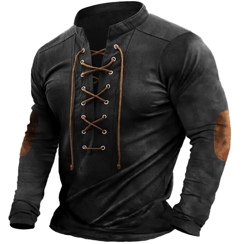 Men's Henley Shirt Tee Top Long Sleeve Shirt Color Block Henley Street Vacation Long Sleeve Lace up Clothing Apparel Fashion Designer Basic