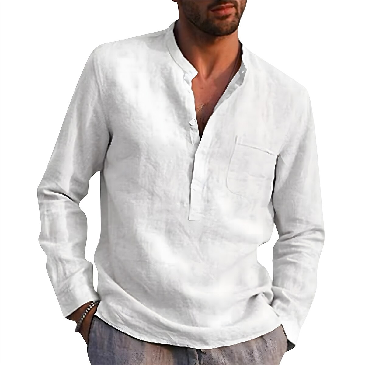 Men's Outdoor Beach Street Casual Breathable Comfortable Light Plain Long Sleeve Shirt