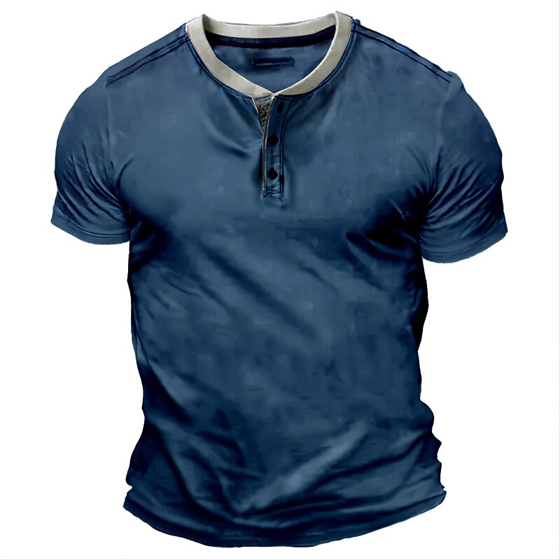 Men's Plain  Basic Short Sleeves Henley Shirt