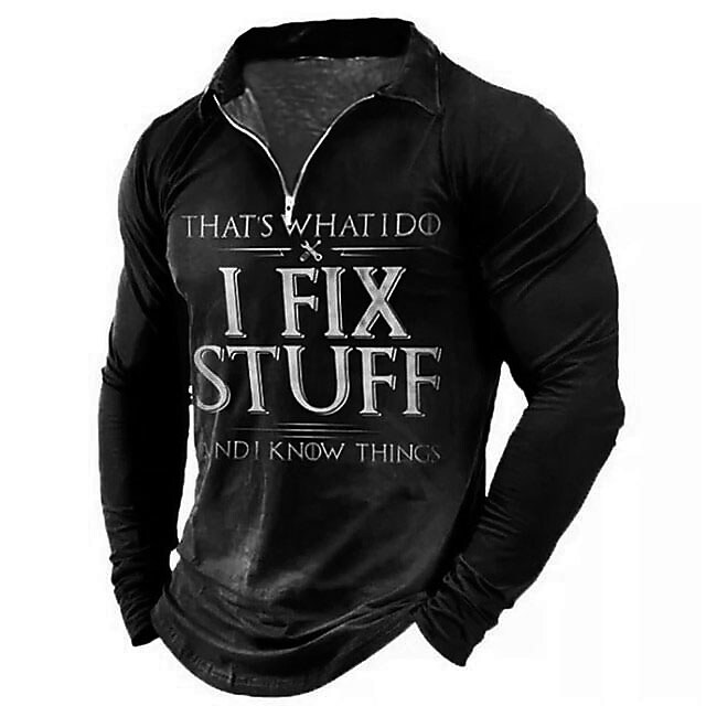 Men's Collar Polo Shirt Golf Shirt Letter Turndown Wine Gold + Black Army Green Brown Navy Blue 3D Print Outdoor Street Long Sleeve Zipper Print Clothing Apparel Fashion Designer Casual Breathable