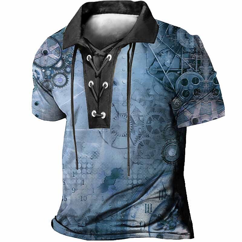 Men's Outdoor Casual Vintage Street Comfortable Lightweight Breathable 3D Print Lapel Polo ShirtHenley Shirt
