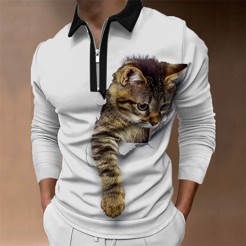 Men's Polo Shirt Golf Shirt Animal Graphic Prints Turndown Black Blue 