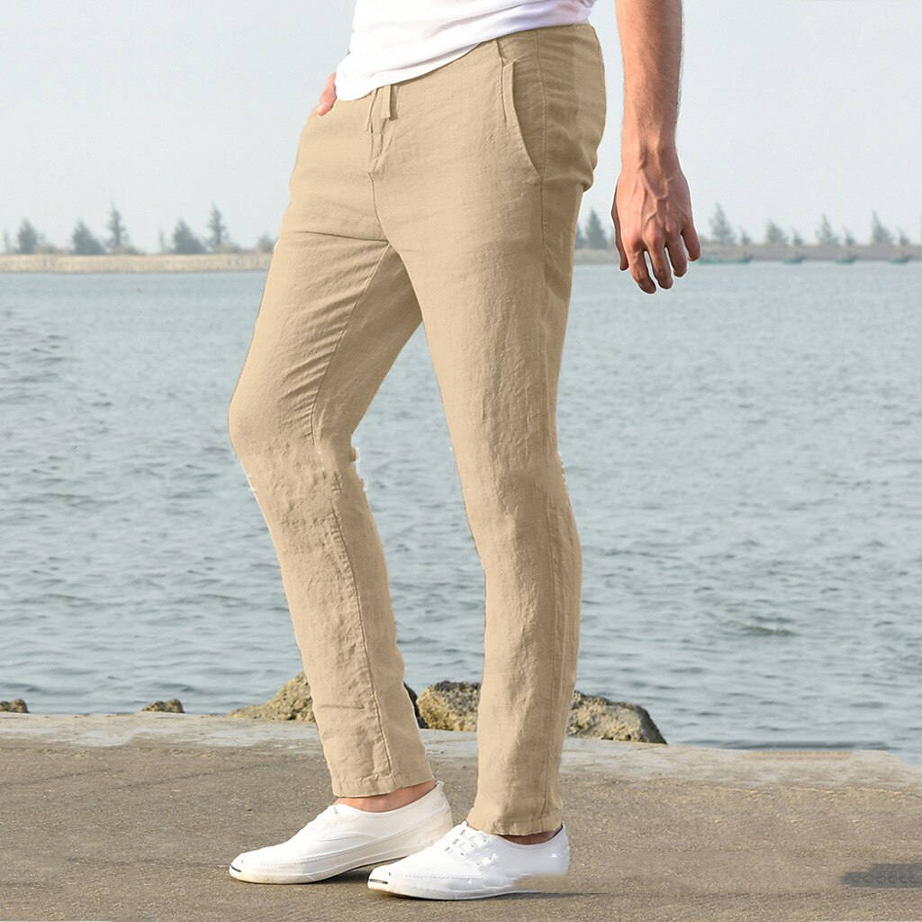Men's cotton and linen light and comfortable trousers