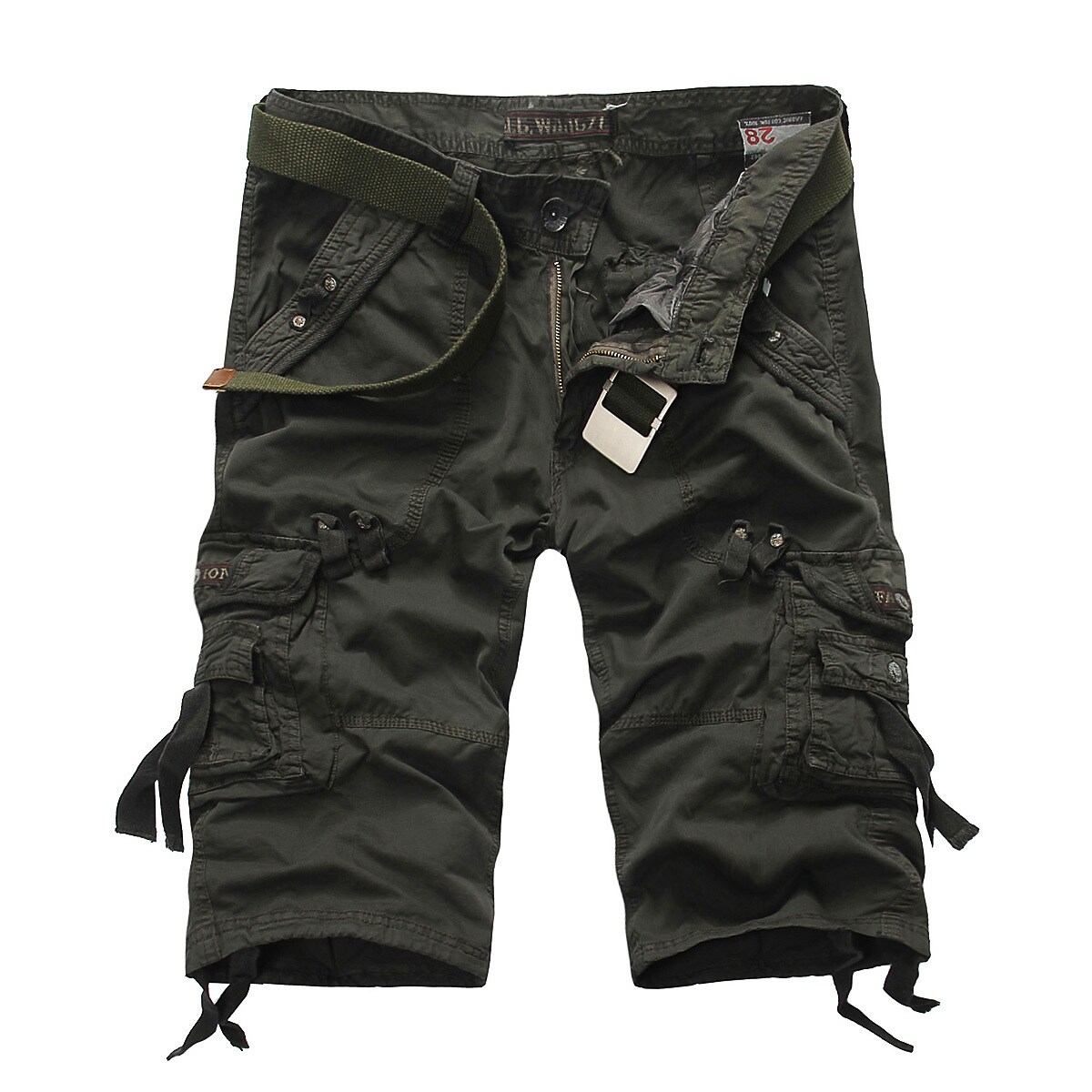 Men's Hiking Multi Pocket Plain Calf-Length Daily Basic Cargo Shorts 