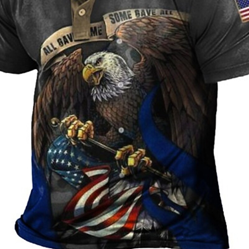 Men's National Flag Turndown  Button-Down Short Sleeve Polo Shirt 