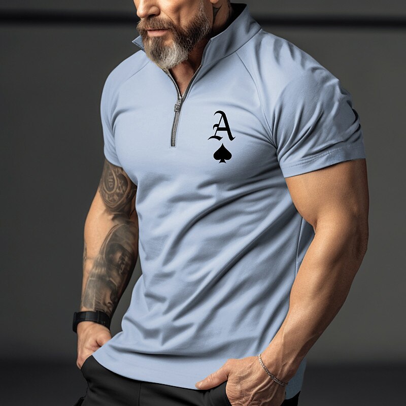 Men's Outdoor Street Golf Fashion Comfortable Breathable Print Zipped Short Sleeve Polo Shirt