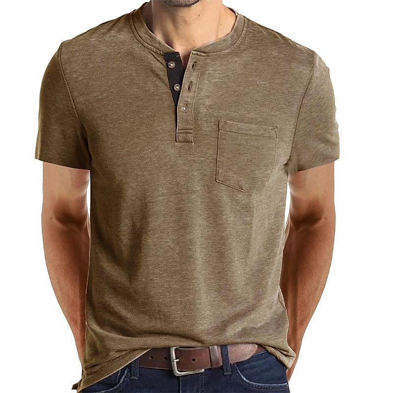 2022 Men's  Short Sleeved Henley T-Shirt