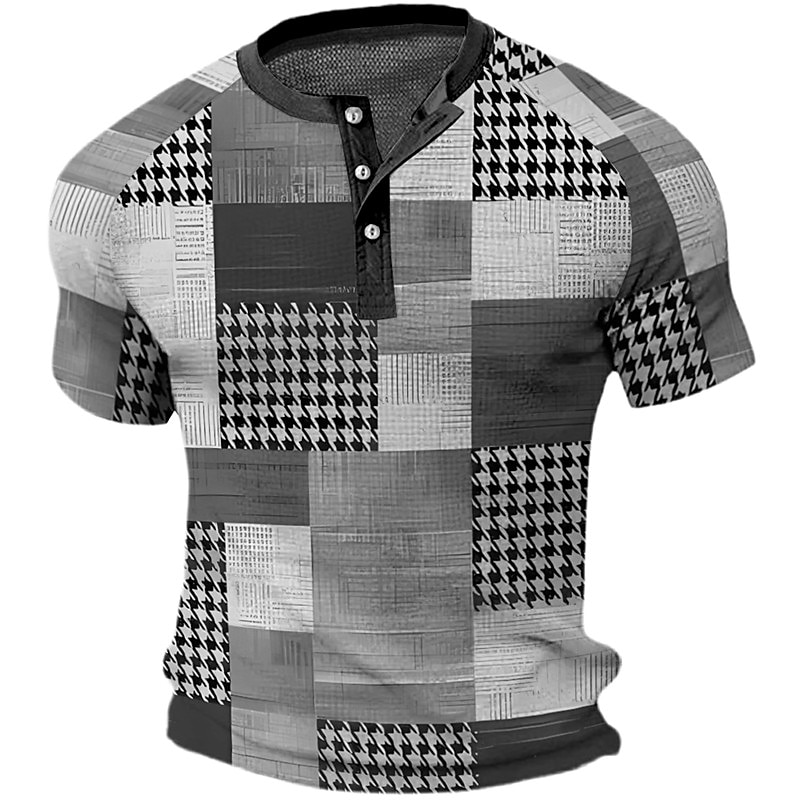 Men's Waffle Raglan Graphic Color Block Plaid 3D Print Outdoor Daily Short Sleeve Henley Shirt 