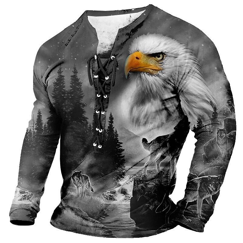 Men's Graphic Animal Eagle 3D Print  Lace up  Long Sleeve T-shirt 