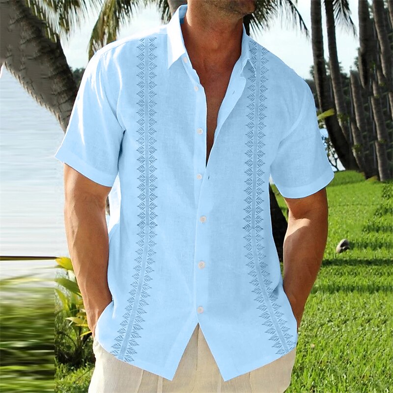 Men's Outdoor Beach Holiday Casual Fashion Breathable Comfortable Light Print Short Sleeve Shirt