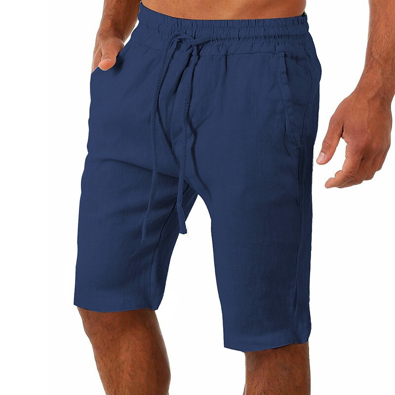 Men's Side Pockets Drawstring Moisture Wicking Yoga Fitness Gym  Loose Linen Shorts 